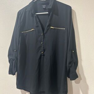 Rue21 Black Blouse with Gold Zipper Accents, Large